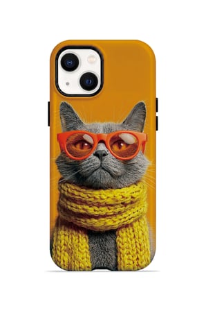 iPhone 14 Plus Vorian Çift Katmanlı Sari Atkılı Kedi Kılıf