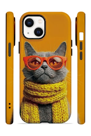 iPhone 14 Plus Vorian Çift Katmanlı Sari Atkılı Kedi Kılıf