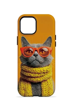 iPhone 14 Plus Vorian Çift Katmanlı Sari Atkılı Kedi Kılıf