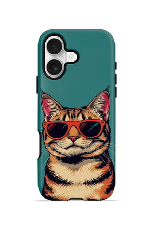 iPhone 16 Plus Vorian Çift Katmanlı Gözlüklü Cool Kedi Kılıf