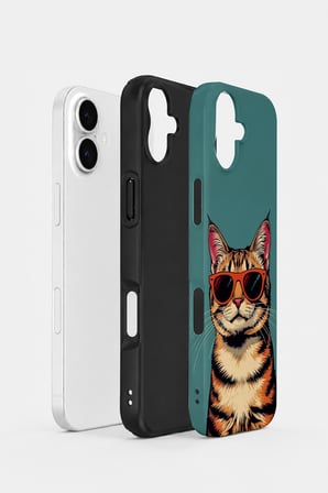 iPhone 16 Plus Vorian Çift Katmanlı Gözlüklü Cool Kedi Kılıf