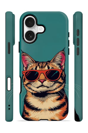 iPhone 16 Plus Vorian Çift Katmanlı Gözlüklü Cool Kedi Kılıf