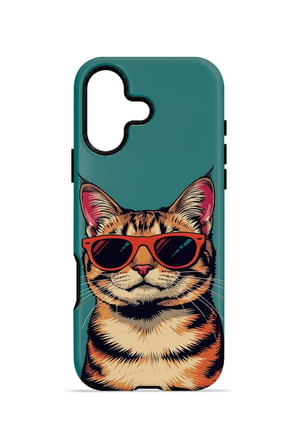 iPhone 16 Plus Vorian Çift Katmanlı Gözlüklü Cool Kedi Kılıf