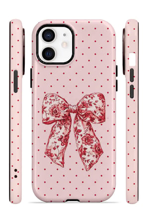 iPhone 12 Vorian MagSafe Çift Katmanlı Vintage Rose Bow Dot Kılıf
