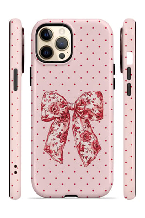 iPhone 12 Pro Vorian Çift Katmanlı Vintage Rose Bow Dot Kılıf
