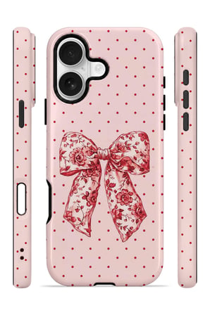 iPhone 16 Vorian Çift Katmanlı Vintage Rose Bow Dot Kılıf