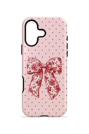 iPhone 16 Vorian Çift Katmanlı Vintage Rose Bow Dot Kılıf