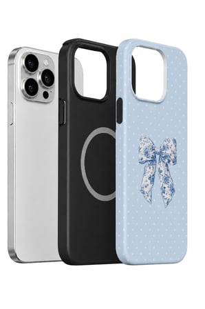 iPhone 14 Pro Max Vorian MagSafe Çift Katmanlı Blue Toile Bow Kılıf