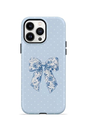 iPhone 14 Pro Max Vorian Çift Katmanlı Blue Toile Bow Kılıf