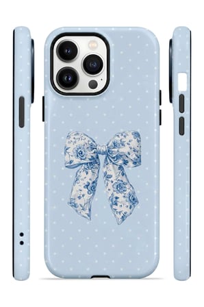 iPhone 14 Pro Max Vorian Çift Katmanlı Blue Toile Bow Kılıf