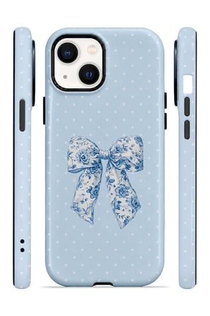 iPhone 15 Vorian MagSafe Çift Katmanlı Blue Toile Bow Kılıf