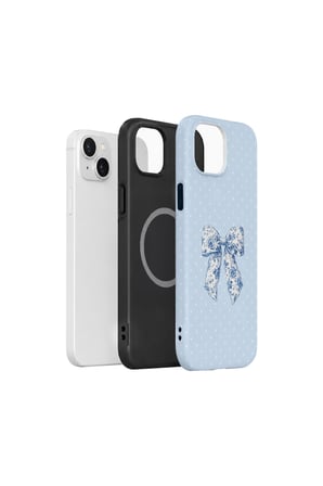 iPhone 15 Plus Vorian MagSafe Çift Katmanlı Blue Toile Bow Kılıf
