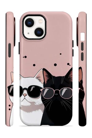 iPhone 15 Vorian Çift Katmanlı Havalı Kedili Kılıf