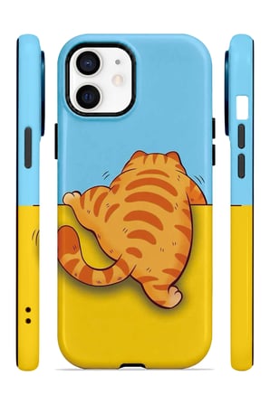 iPhone 12 Vorian Çift Katmanlı Uykucu Turuncu Kedili Kılıf