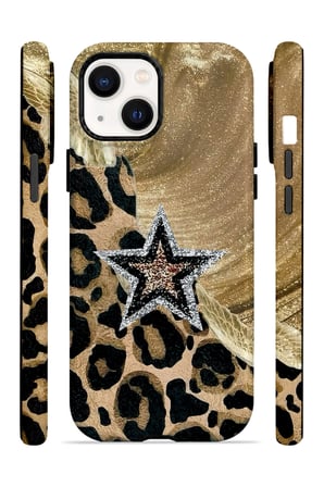 iPhone 13 Vorian Çift Katmanlı Altın Leopar Yıldız Kılıf