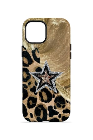 iPhone 13 Vorian Çift Katmanlı Altın Leopar Yıldız Kılıf
