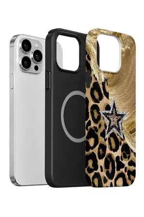 iPhone 15 Pro Max Vorian MagSafe Çift Katmanlı Altın Leopar Yıldız Kılıf
