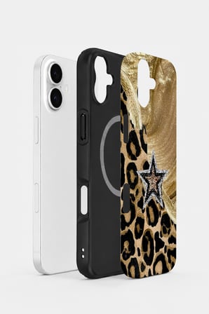 iPhone 16 Vorian MagSafe Çift Katmanlı Altın Leopar Yıldız Kılıf