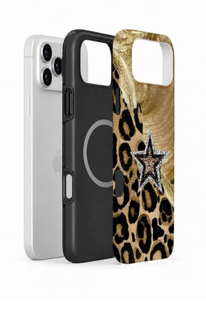 iPhone 17 Pro Max Vorian MagSafe Çift Katmanlı Altın Leopar Yıldız Kılıf