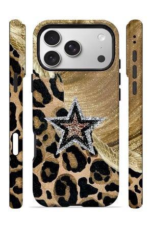 iPhone 17 Pro Max Vorian MagSafe Çift Katmanlı Altın Leopar Yıldız Kılıf