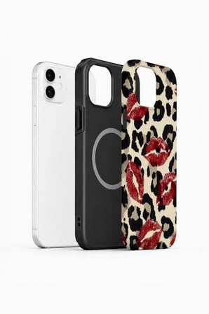 iPhone 12 Vorian MagSafe Çift Katmanlı Leopar Ruj İzleri Kılıf
