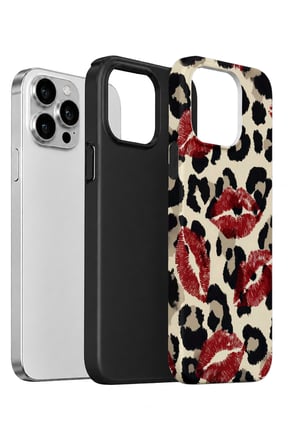 iPhone 14 Pro Max Vorian Çift Katmanlı Leopar Ruj İzleri Kılıf
