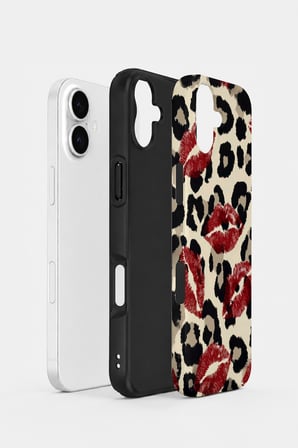 iPhone 16 Plus Vorian Çift Katmanlı Leopar Ruj İzleri Kılıf