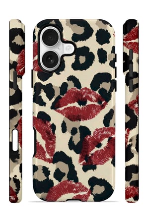 iPhone 16 Plus Vorian Çift Katmanlı Leopar Ruj İzleri Kılıf