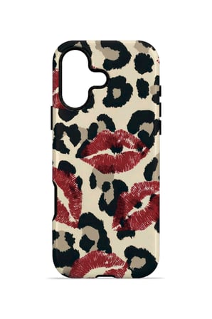 iPhone 16 Plus Vorian Çift Katmanlı Leopar Ruj İzleri Kılıf
