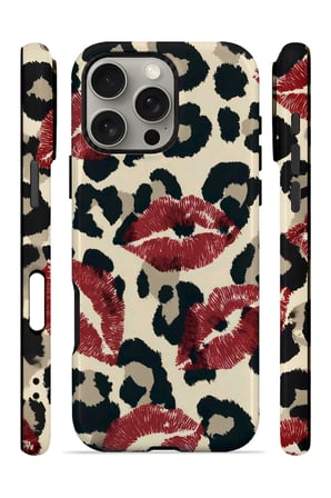 iPhone 16 Pro Vorian Çift Katmanlı Leopar Ruj İzleri Kılıf