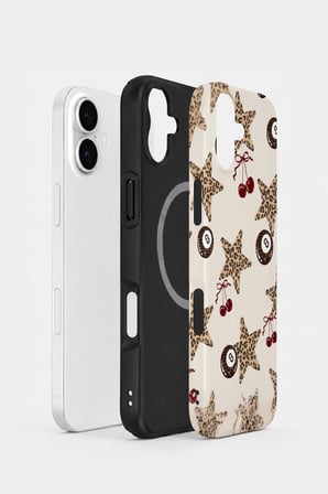 iPhone 16 Plus Vorian MagSafe Çift Katmanlı Kirazlı Leopar Yıldız Kılıf