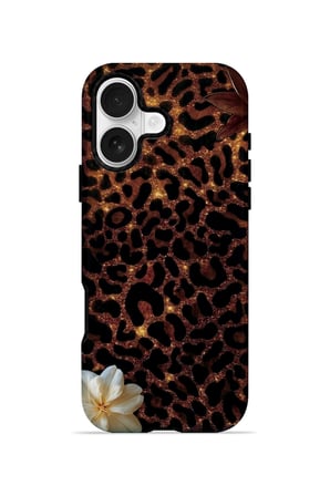 iPhone 16 Plus Vorian Çift Katmanlı Koyu Leopar Çiçek Kılıf