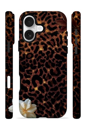 iPhone 16 Plus Vorian Çift Katmanlı Koyu Leopar Çiçek Kılıf