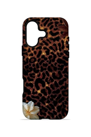 iPhone 16 Plus Vorian Çift Katmanlı Koyu Leopar Çiçek Kılıf