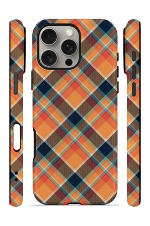 iPhone 16 Pro Max Vorian Çift Katmanlı Turuncu Lacivert Ekose Kılıf