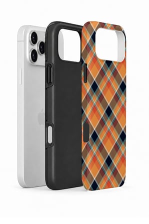 iPhone 17 Pro Vorian Çift Katmanlı Turuncu Lacivert Ekose Kılıf