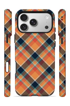 iPhone 17 Pro Vorian Çift Katmanlı Turuncu Lacivert Ekose Kılıf