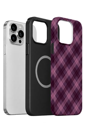 iPhone 12 Pro Max Vorian MagSafe Çift Katmanlı Lila Duman Ekose Kılıf
