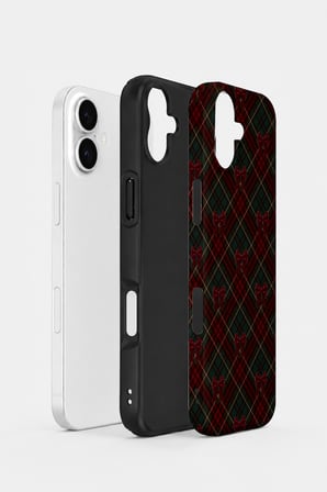iPhone 16 Plus Vorian Çift Katmanlı Fiyonklu Koyu Ekose Kılıf