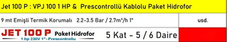 Jet 100P 1 HP 5 Kat 6 Daire Termik Korumalı Paket Hidroforu - Kablolu Hidromatlı