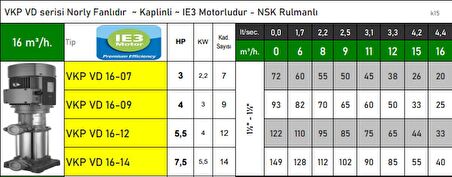 VKP VD 16-09 4 HP 380v Noryl Fanlı Kademeli Dikey Milli Kaplinli Pompa