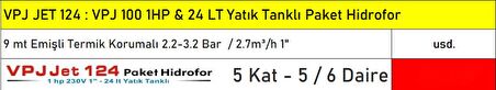 VPJ JET 124 1 HP 5 Kat 6 Daire 24 LT Yatık Tank Kitli Paket Hidrofor