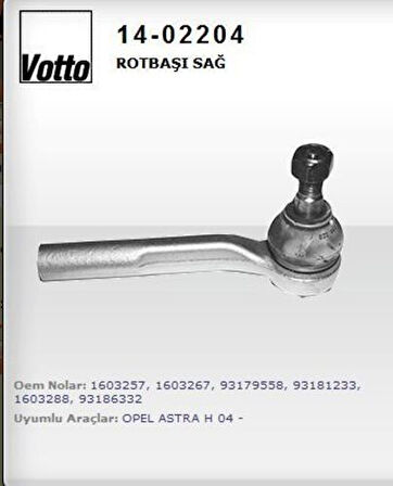 Votto 14-02204 Rot Başı Sağ Astra H-Zafira 04- 1603257