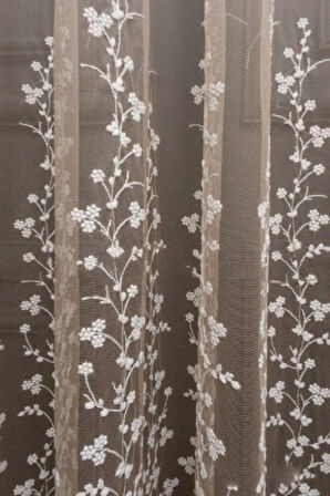 Vizon Etek Ucu Papatya Desenli Renk Geçişli 3 Kat Pileli Tül Perde