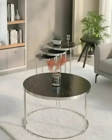 Castor 4'lü Sehpa Seti Gümüş Ayaklı