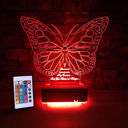 3d Ilizyon Led Lamba Masa Gece Lambası 16 Renk Kumandalı Kelebek Tasarım