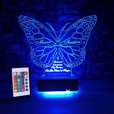 3d Ilizyon Led Lamba Masa Gece Lambası 16 Renk Kumandalı Kelebek Tasarım