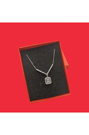 Modahilye 925 Ayar Orjinal Gümüş Baget Taşlı kolye