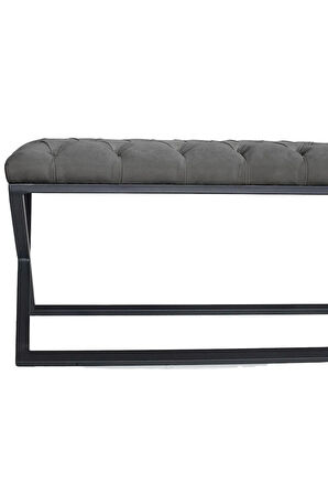 Varcera Antrasit Puf - Siyah Çapraz Metal Ayaklı, Kapitoneli Chester Model Bench Puf
