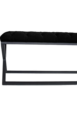 Varcera Siyah Puf - Siyah Çapraz Metal Ayaklı, Kapitoneli Chester Model Bench Puf